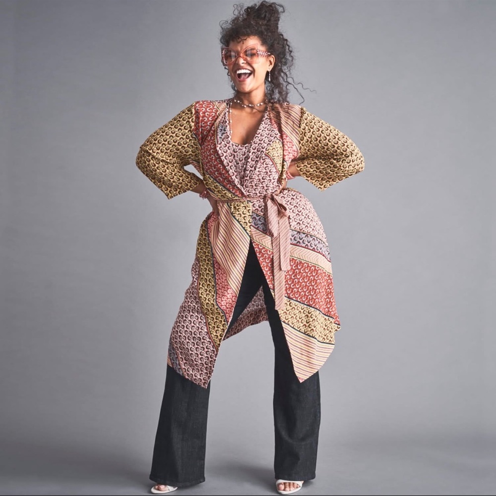 CAbi Poet Jacket Multi Color Print‎ Sz Large Kimono